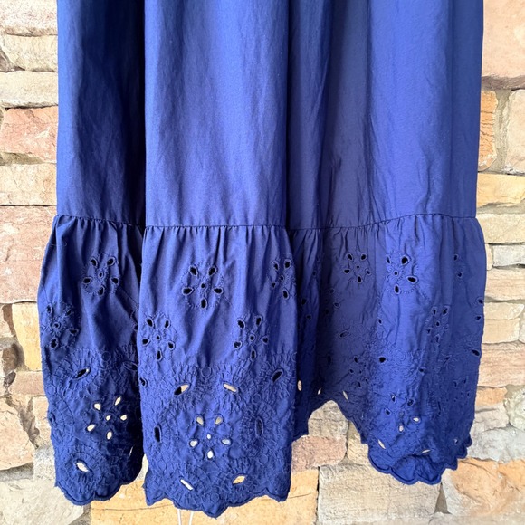 Crown & Ivy XL Navy Eyelet Cotton Flutter Smocked Back Maxi Dress Cottage Preppy - Picture 8 of 13